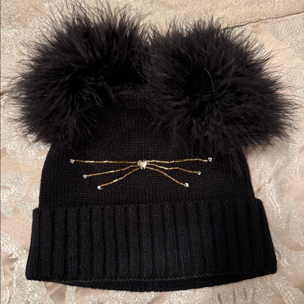 Kate spade black feather Cat winter hat